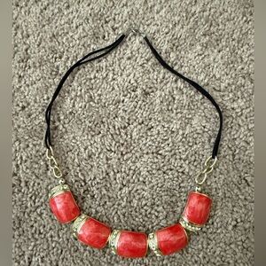 Chic Red and Gold Beaded Necklace and Bracelet